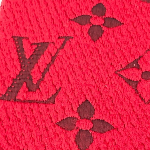 Auth LOUIS VUITTON M72432 Echarpes-logo mania fringe Scarf wool / silk Red - Picture 5 of 11